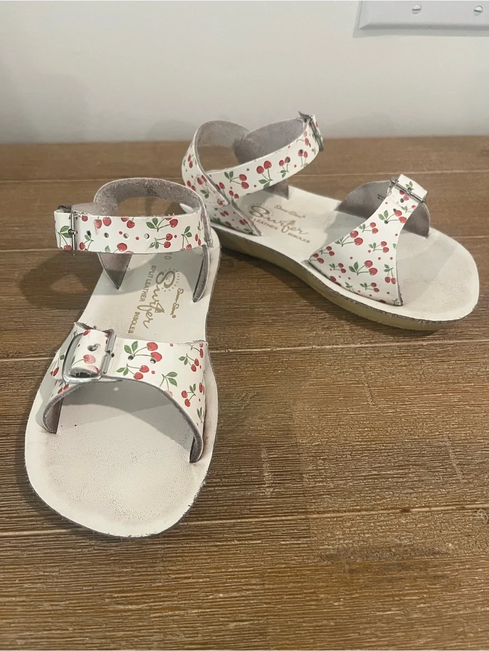 Kids SunSans Cherry Print White Sandals